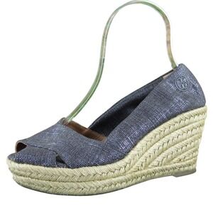 Tory Burch Women's Metallic Peep Toe Espadrille‎ Wedge Heels Size 6M